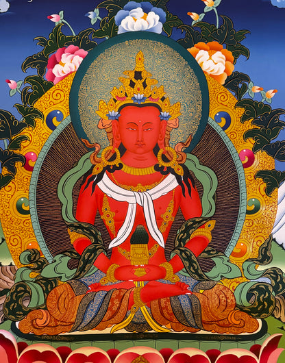 High Quality Hand Painted Thangka, Amitayus Buddha