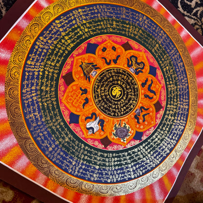 Tibetan Mantra Mandala with Auspicious symbol