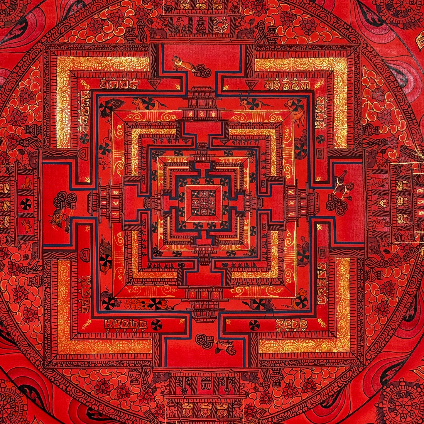 Beautiful Red Background Kalachakra Mandala Thangka Painting