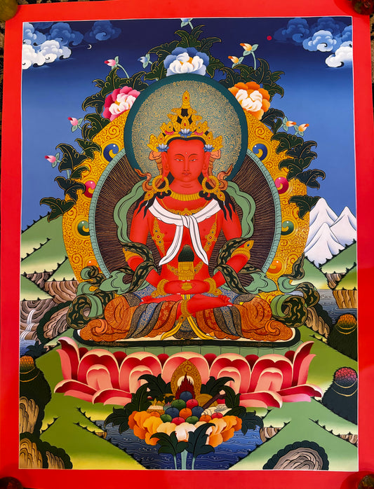 High Quality Hand Painted Thangka, Amitayus Buddha