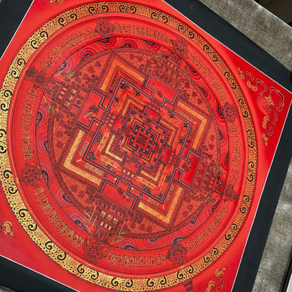 Beautiful Red Background Kalachakra Mandala Thangka Painting