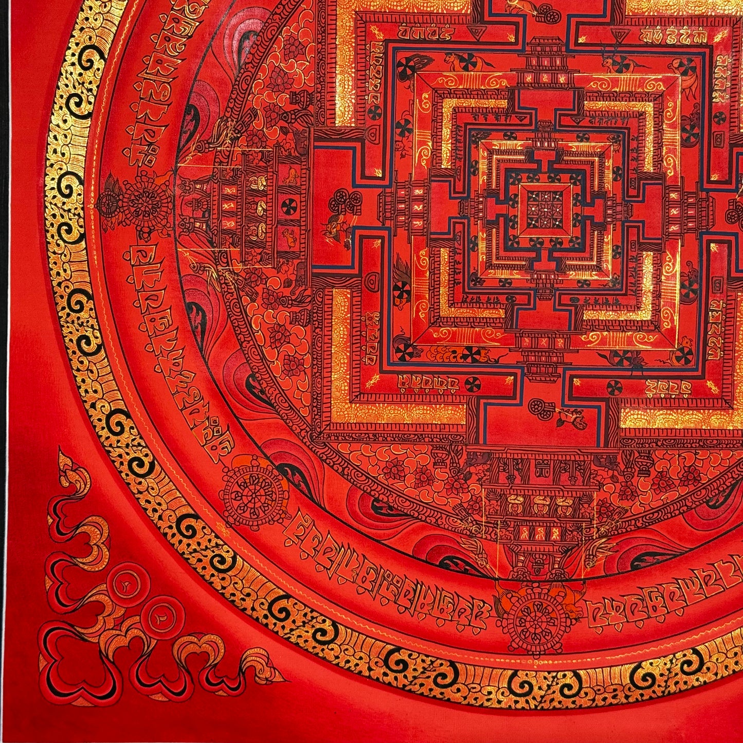 Beautiful Red Background Kalachakra Mandala Thangka Painting