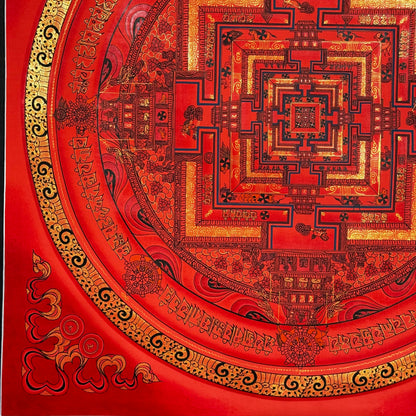 Beautiful Red Background Kalachakra Mandala Thangka Painting