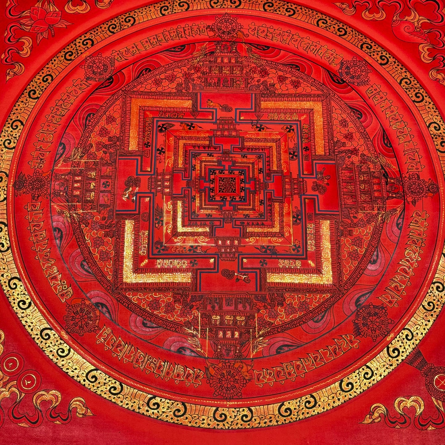 Beautiful Red Background Kalachakra Mandala Thangka Painting