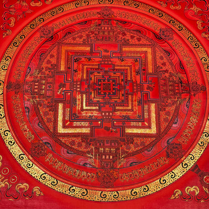 Beautiful Red Background Kalachakra Mandala Thangka Painting