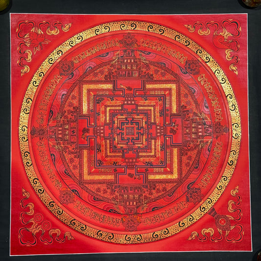 Beautiful Red Background Kalachakra Mandala Thangka Painting