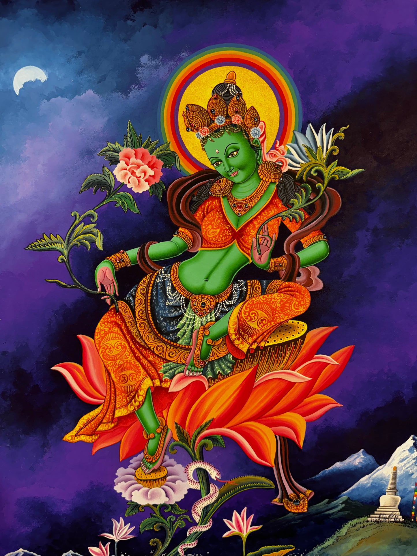 Special Newari Art Green Tara