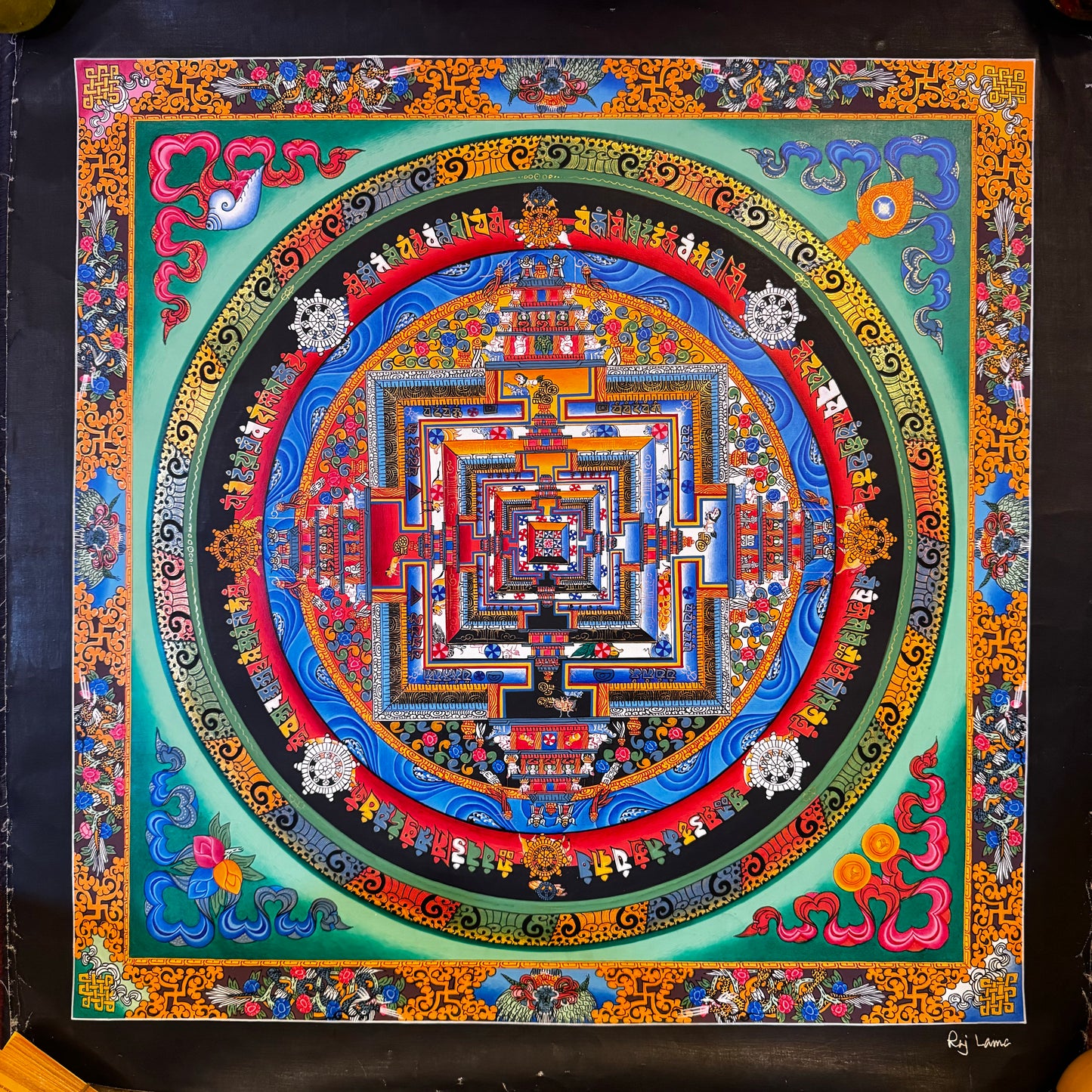 Original Hand Painted Kalachakra Mandala with Fine Gold