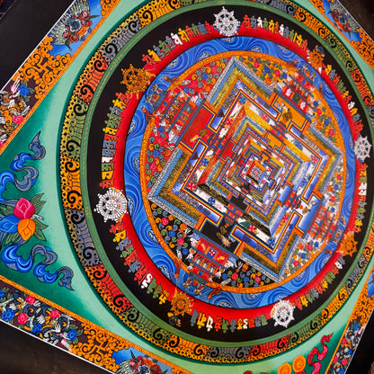 Original Hand Painted Kalachakra Mandala with Fine Gold