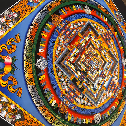 Beautiful Tibetan Art Kalachakra Mandala with Mineral Color and Pure Gold