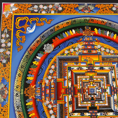 Beautiful Tibetan Art Kalachakra Mandala with Mineral Color and Pure Gold