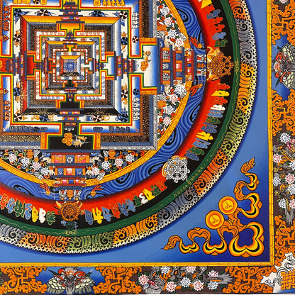 Beautiful Tibetan Art Kalachakra Mandala with Mineral Color and Pure Gold