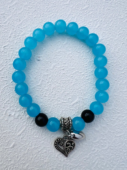 Blue with heart charm bracelet