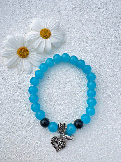 Blue with heart charm bracelet