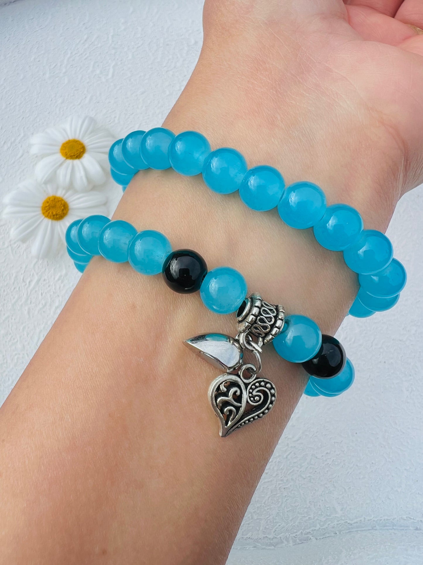 Blue with heart charm bracelet